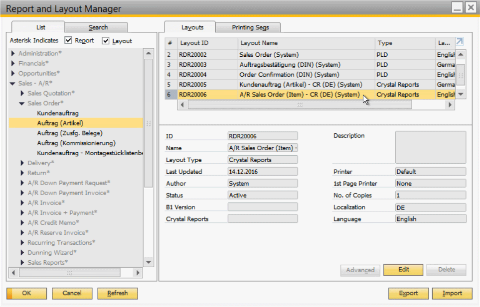 Select report to change