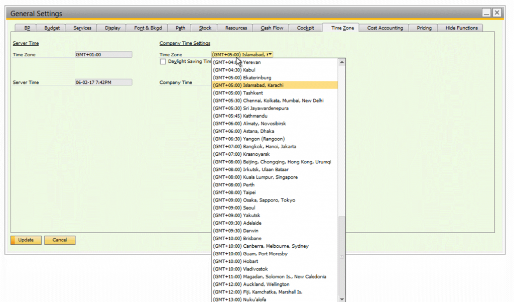 Cloudiax help center Change company time in SAP Business One