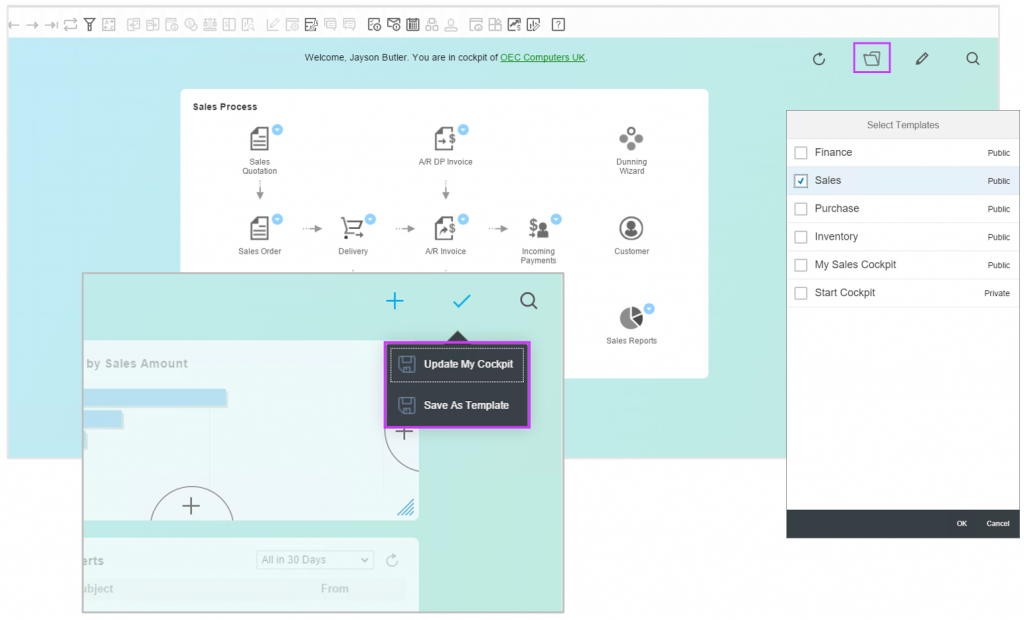 The central cockpit -SAP Business One HANA cloud 